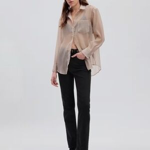 GAP Sheer Organza Big Shirt In Bedrock Beige